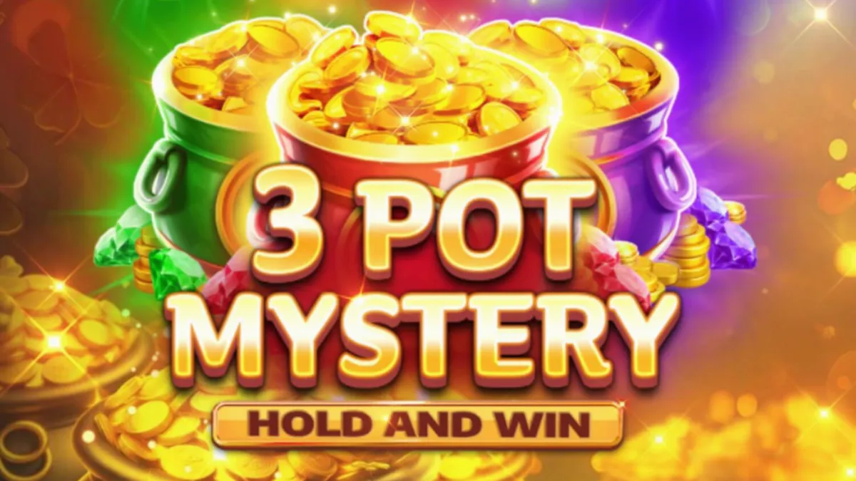 Tampilan visual slot 3 Pot Mystery Hold and Win dengan tema pertambangan emas